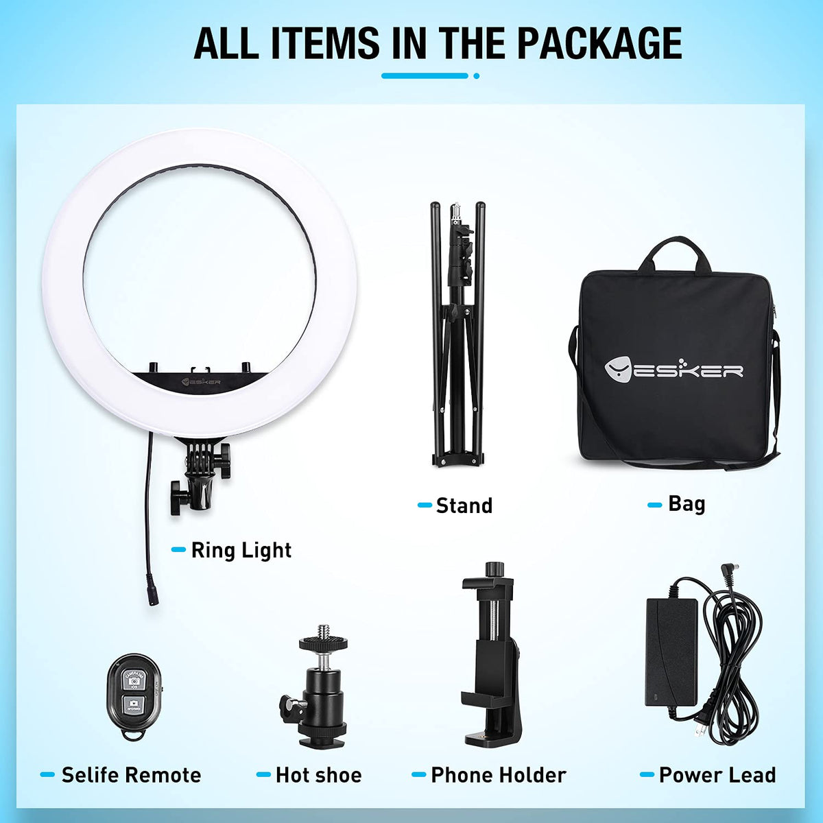 Ring Light 18 inch with Tripod Stand Ringlight Kit Dimmable 6000K/3200K Circle Lighting Phone Holder Bluetooth Remote Carry Bag for Zoom TikTok Makeup Video Photography Blogging Portrait