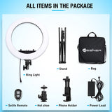 Ring Light 18 inch with Tripod Stand Ringlight Kit Dimmable 6000K/3200K Circle Lighting Phone Holder Bluetooth Remote Carry Bag for Zoom TikTok Makeup Video Photography Blogging Portrait