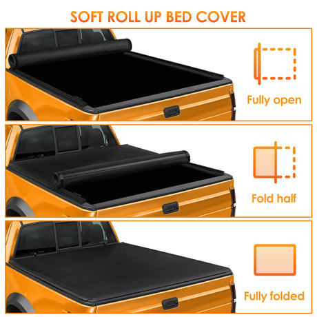 Nilight Soft Roll Up Truck Bed Tonneau Cover Compatible with Ram 1500 2009 2010 2011 2012 2013 2014 2015 2016 2017 2018,6.4ft