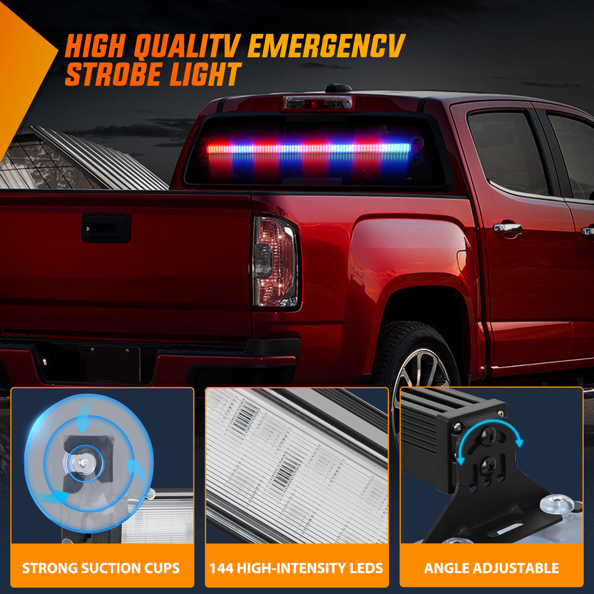 Nilight 144LED Traffic Advisor Strobe Light Bar with Controller Red Blue Emergency Warning Lights Hazard Interior Front/Rear Windshield Flashing for Cars Plow Trucks Construction Vehicles