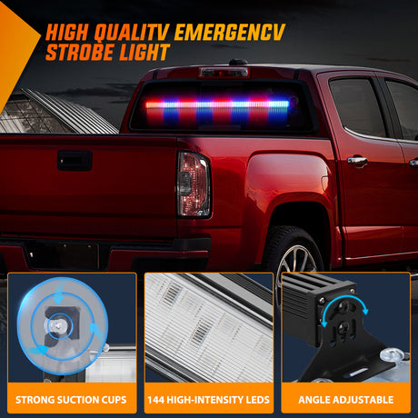 Nilight 144LED Traffic Advisor Strobe Light Bar with Controller Red Blue Emergency Warning Lights Hazard Interior Front/Rear Windshield Flashing for Cars Plow Trucks Construction Vehicles