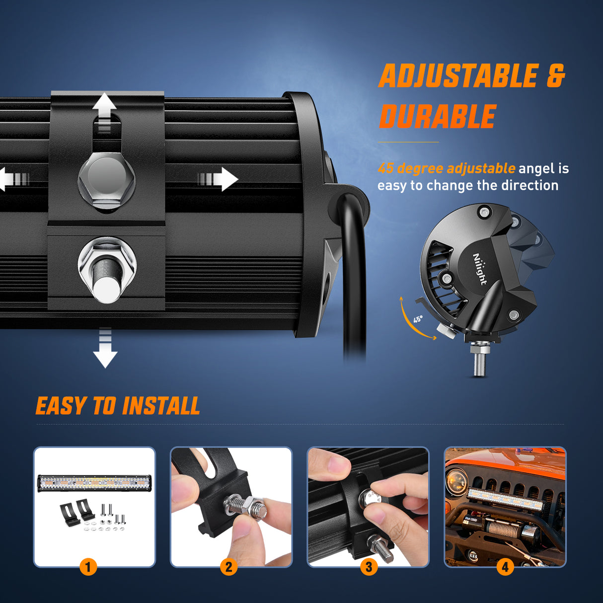 LED Light Bar 20Inch Off-Road LED Light Bar, 420W 3 Lighting Modes (White/Amber/White&Amber) Driving Fog Light Spot Flood Lights with 16AWG Wiring Harness for Truck Car ATV SUV Jeep Boat