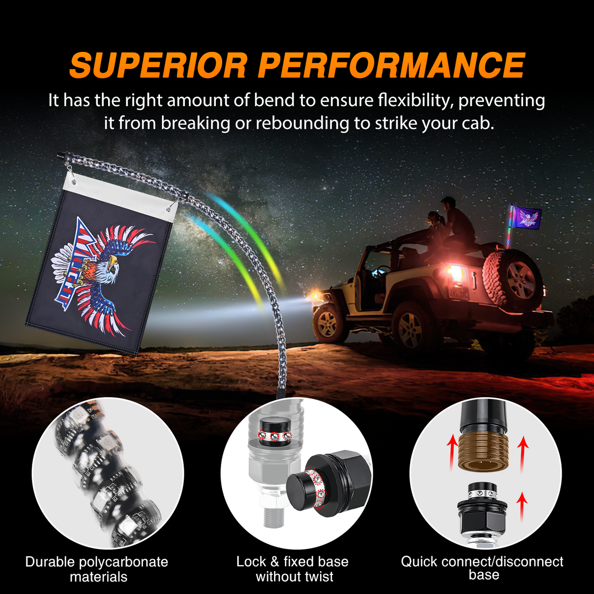 RGB Whip Light 1PC 3FT Lighted Antenna Whips with Remote & App Control DIY Chasing Patterns Brake Reverse Lights for ATV UTV Polaris RZR Can-am Dune Buggy Pickup Trucks Jeep