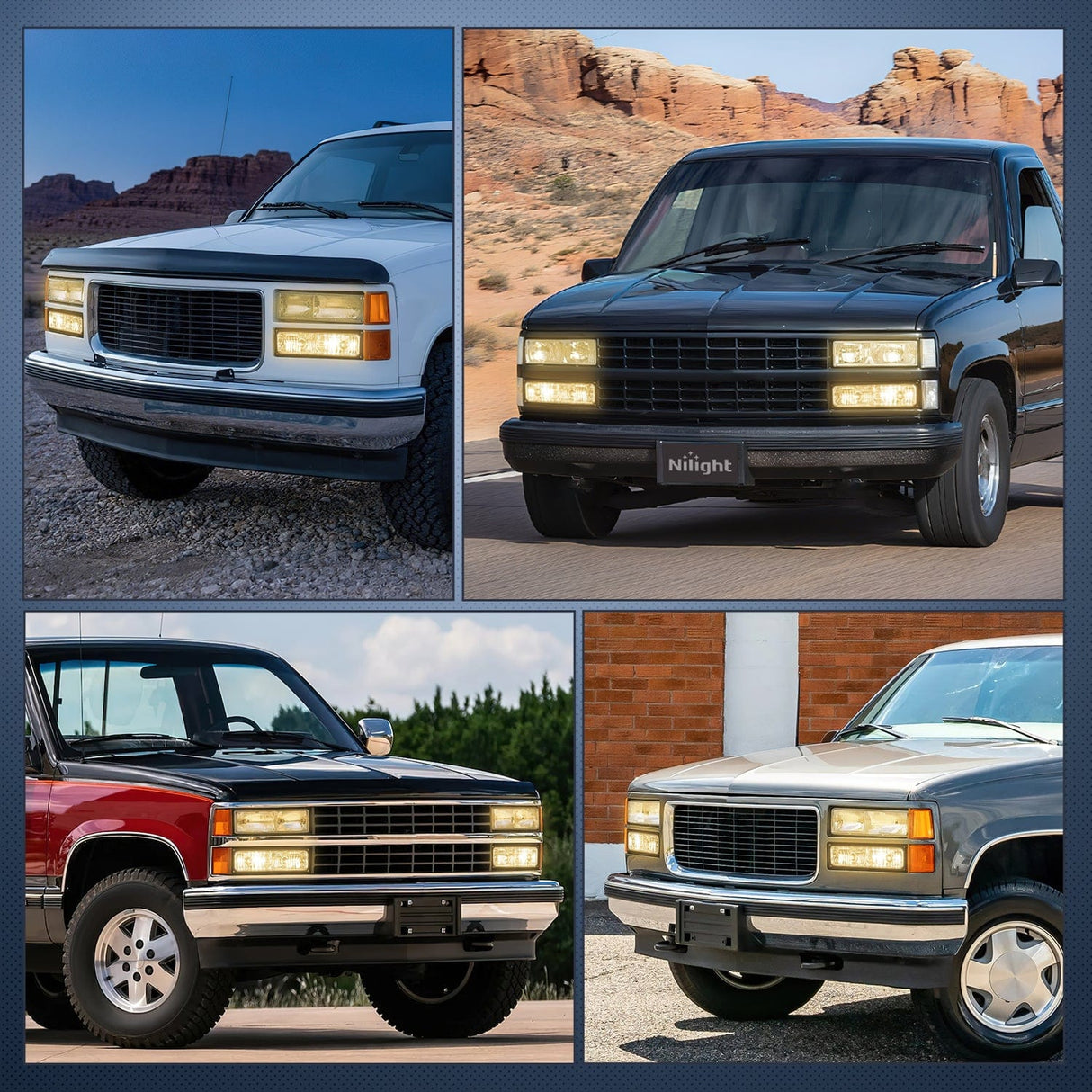 Nilight Headlight Assembly Compatible with 1988 1989 1990 1991 1992 1993 1994 1995 1996 1997 1998 Chevrolet GMC C10 C/K 1988-1999 Silverado Suburban Sierra Blazer Tahoe Yukon Black Bumper Lights