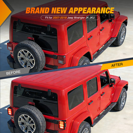 Tail Brake Turn Reverse Lights 2007-2018 Jeep Wrangler JK JKU Red White Tail Lights