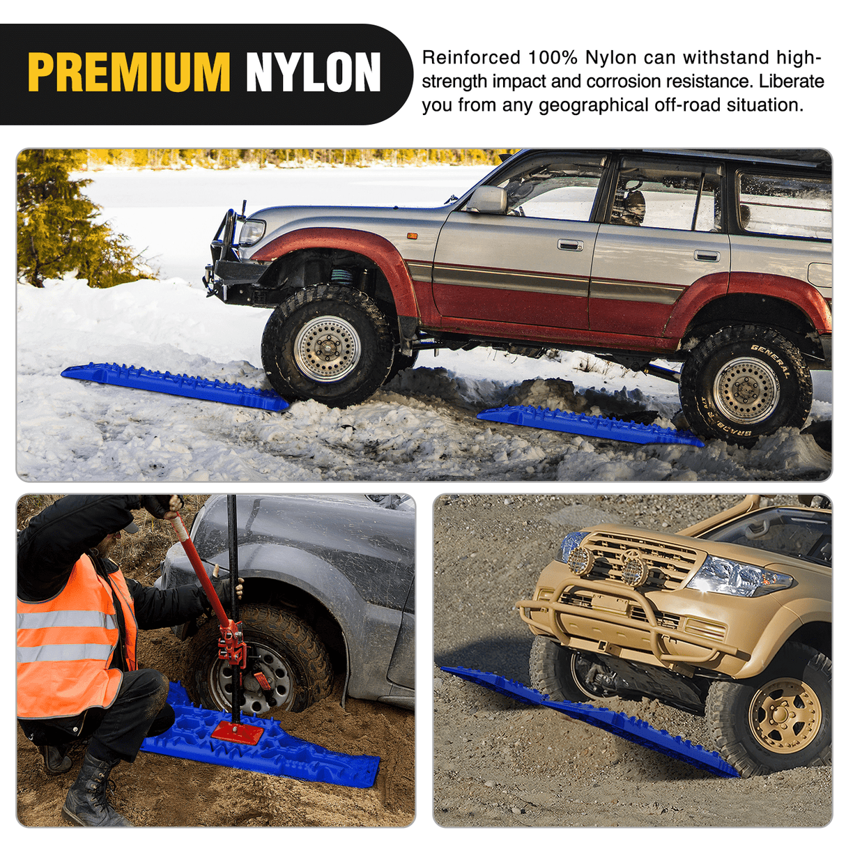 Off-Road Recovery Traction Boards For 4WD 4X4 with Jack Lift & Carry Bag (Blue) Nilight