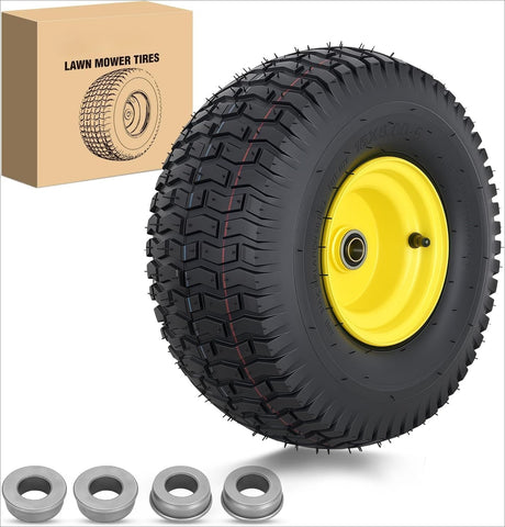 15x6.00-6 Lawn Mower Tire, 15 Inch Pneumatic Rubber Tire with 3/4 Inch Axle Bore & 3 Inch Hub Length, Air-Filled Replacement Wheel for Riding Lawn Mowers, 1 Pack