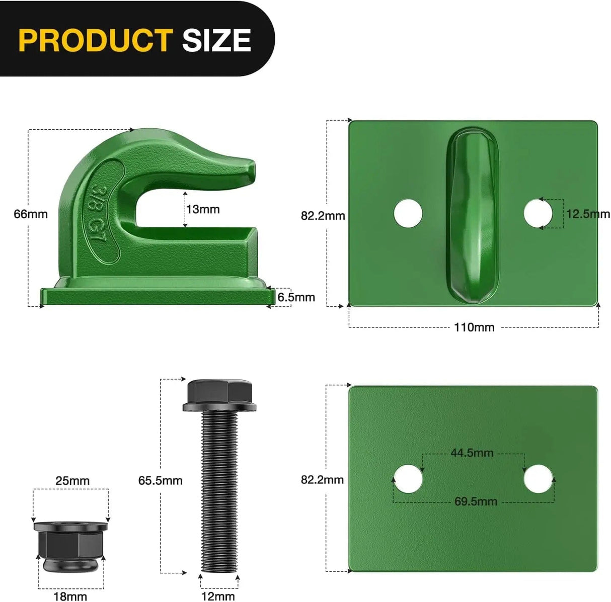 Tractor Bucket Grab Hook 3/8 Inch Dark Green (Pair) Nilight