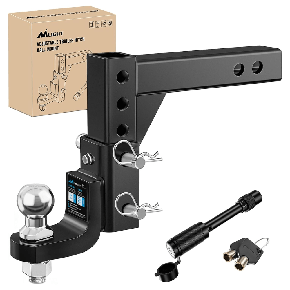 8 Position Adjustable Trailer Hitch Ball Mount with 2 Inch Trailer Ball Nilight