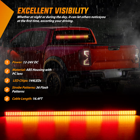 Nilight 144LED Traffic Advisor Strobe Light Bar with Controller Amber Red Emergency Warning Lights Hazard Interior Front/Rear Windshield Flashing for Cars Plow Trucks Construction Vehicles