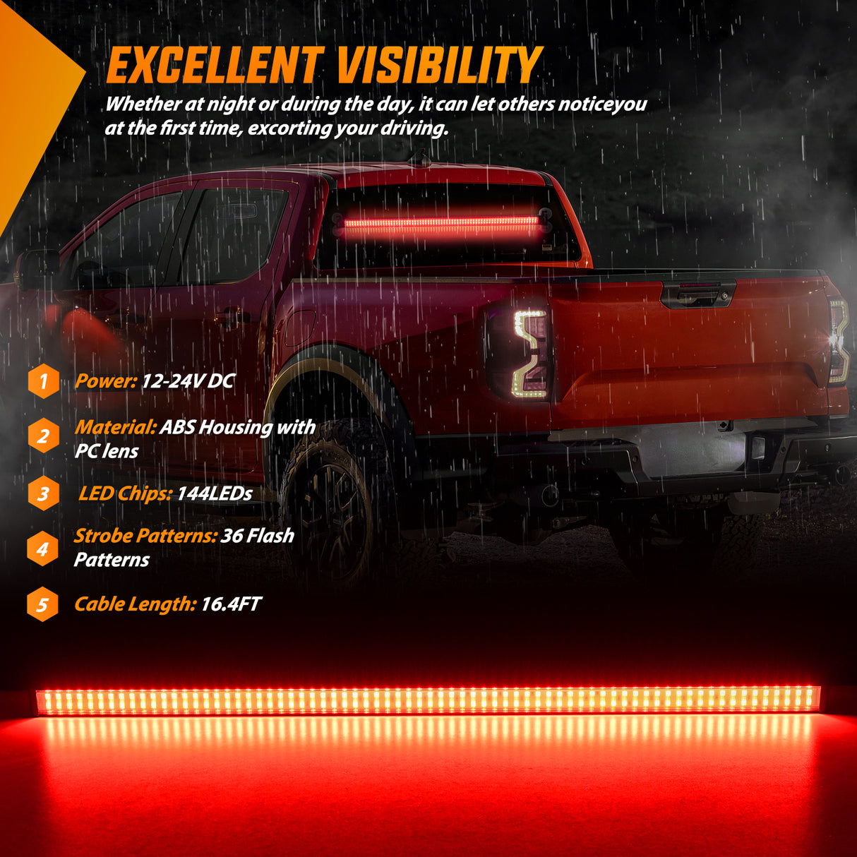 Nilight 144LED Traffic Advisor Strobe Light Bar with Controller Red Emergency Warning Lights Hazard Interior Front/Rear Windshield Flashing for Cars Plow Trucks Construction Vehicles