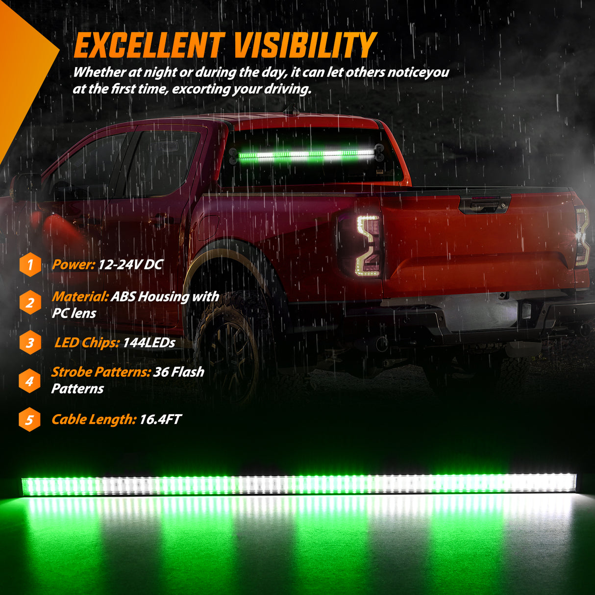 Nilight 144LED Traffic Advisor Strobe Light Bar with Controller Green White Emergency Warning Lights Hazard Interior Front/Rear Windshield Flashing for Cars Plow Trucks Construction Vehicles