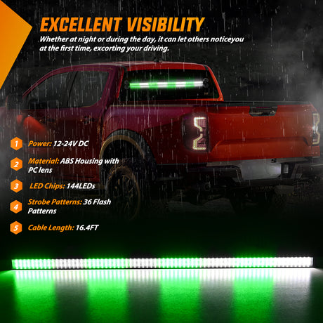Nilight 144LED Traffic Advisor Strobe Light Bar with Controller Green White Emergency Warning Lights Hazard Interior Front/Rear Windshield Flashing for Cars Plow Trucks Construction Vehicles