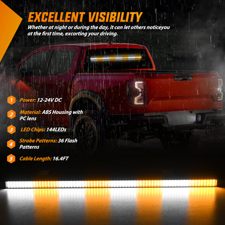 Led Strobe Light 144LED Traffic Advisor Strobe Light Bar with Controller Amber White Emergency Warning Lights Hazard Interior Front/Rear Windshield Flashing for Cars Plow Trucks Construction Vehicles