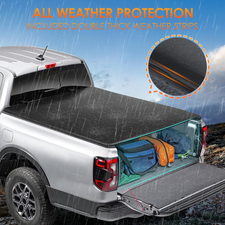 Soft Tri-fold Truck Bed Tonneau Cover Fits for 2019 2020 2021 2022 2023 Ford Ranger-6ft