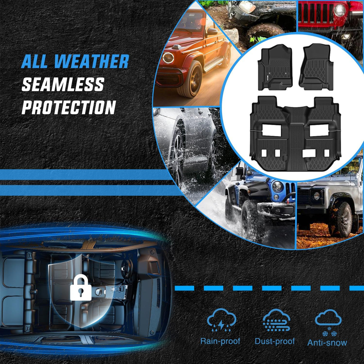 TPE Floor Mats for Chevy Chevrolet Suburban GMC Yukon XL Bucket Seats 2015 2016 2017 2018 2019 2020 All Weather Custom Fit Heavy Duty Floor Liners