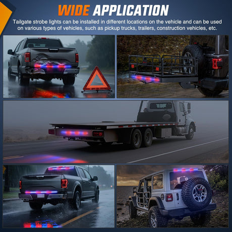 48 Inch Truck Tailgate Strobe Light Strip Tail Emergency Bar Rear Window Warning Lamp Ultra-Bright Double Row 288 LED for Pickup Trailers Construction Vehicles Car SUV, Red Blue