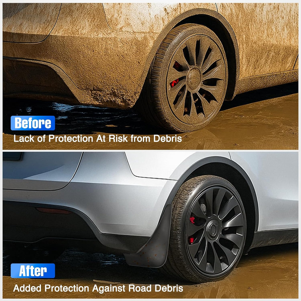 Mud Flaps for Tesla Model Y 2020 2021 2022 2023 2024 2025, No Drilling Precision Fit Exterior Accessories Heavy-Duty Splash Guards Protection, Front & Rear Set