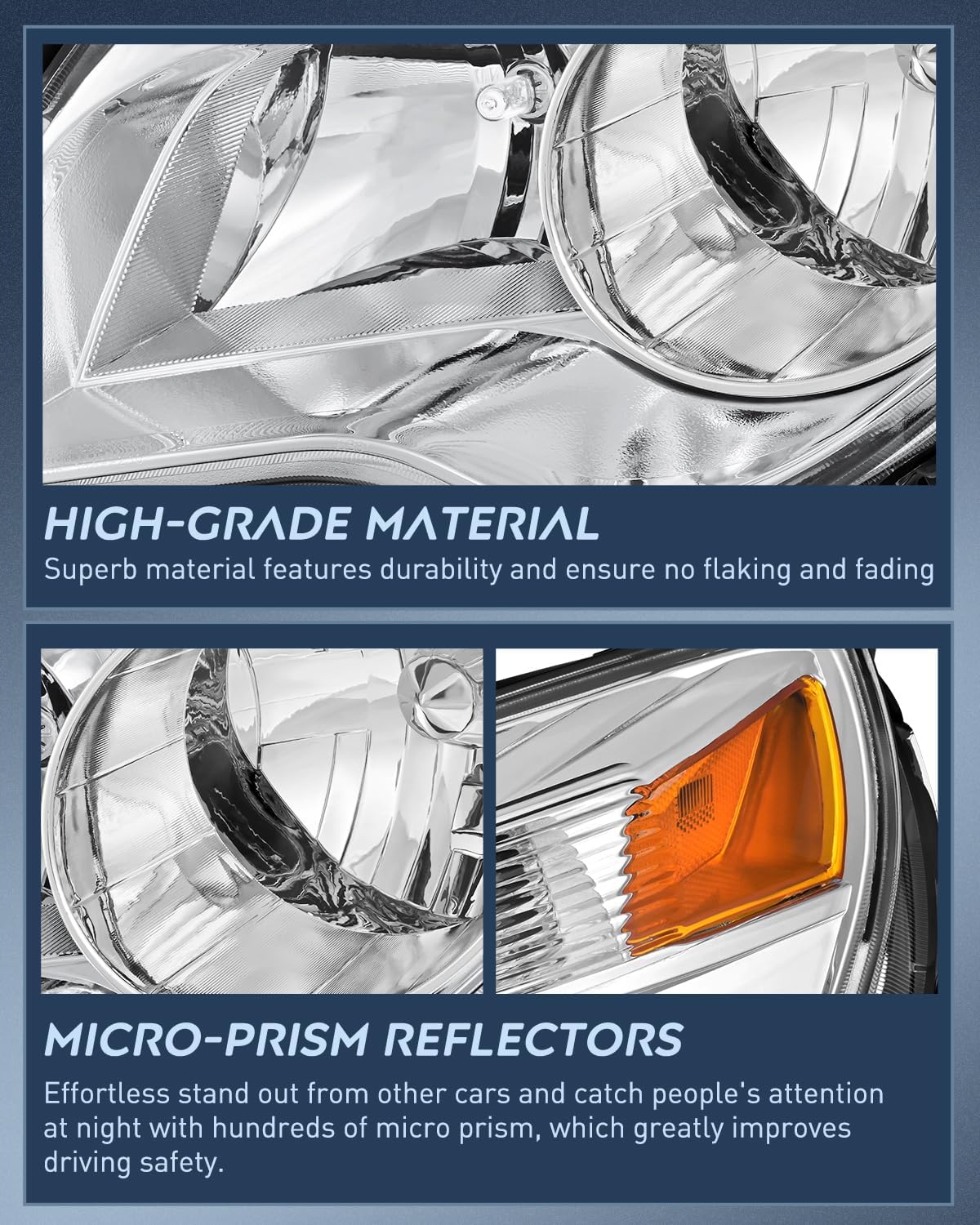 Headlight Assembly Compatible with 2010 2011 2012 2013 2014 2015 Chevy Chevrolet Equinox LS/LT Replacement Halogen Headlights OE Style Chrome Housing Amber Reflector Headlamp a pair
