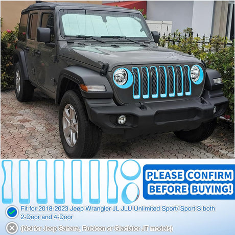 Grill Inserts fit for Jeep Wrangler Front Grille Inserts Headlight Cover Set for JL JLU Unlimited Sport SportS 2018 2019 2020 2021 2022 2023 Grille Bezels Trim Exterior Accessories Blue 9 Pcs