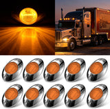 3 Inch Oval LED Trailer Marker Light, Chrome Bezel Amber Lens | 10 Pack IP67 Waterproof 12V Surface Mount Marker & Clearance Light, Fits Semi Trucks Trailers RVs Pickup Trucks Vans