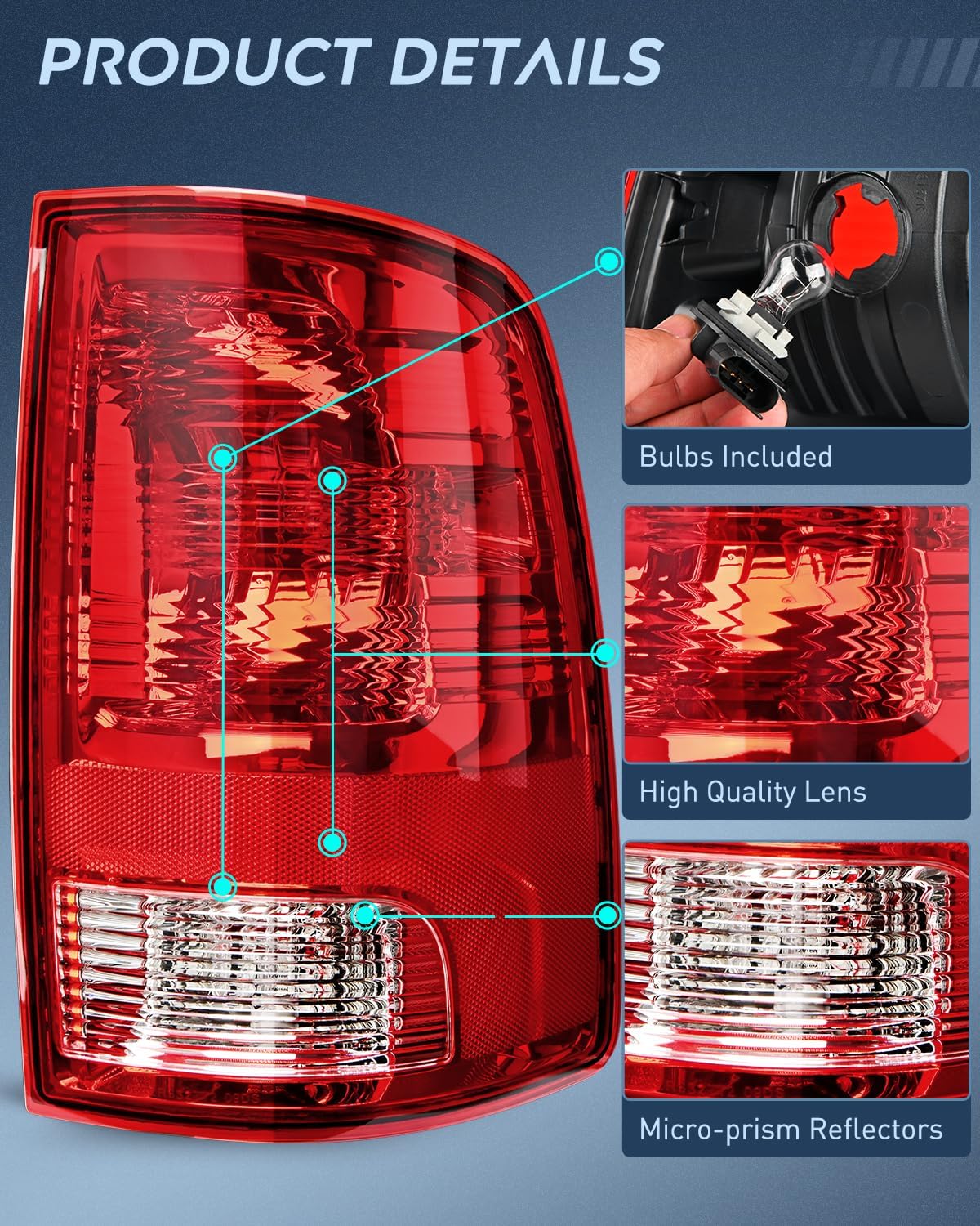 Headlight and Taillight Assembly Combo Compatible with 2009 2010 2011 2012 Dodge Ram 1500 2500 3500 OE Style Chrome Housing Amber Reflector with Red Housing Tail Lights