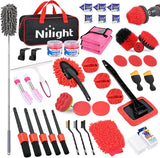 Automotive Tools 52PCS Car Detailing Kit Auto Cleaning Tools Wash Set with Storage Carry Bag Home Use for Interior Exterior Deep Clean Polish Car Care Windshield Dashboard Seat Air Vents Wheels Tires, Red