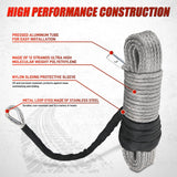Synthetic Winch Rope Kit 3/16 Inch x 50 Feet - 6000 lbs Cable Line With Protective Sleeve, 13500 lbs Hook, Stopper for 4WD Off Road Vehicle UTV ATV SUV Truck, Grey