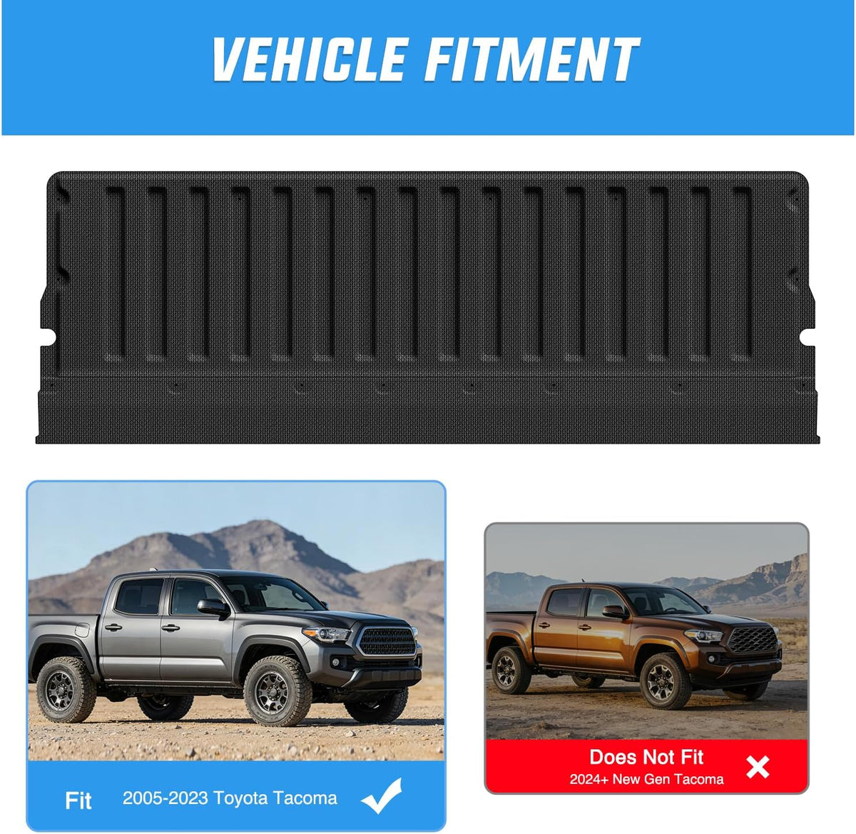 Tailgate Mat for Toyota Tacoma 2005-2023 2nd 3rd Gen All Weather TPE Anti-Slip Custom Fit Truck Tailgate Protector Cover Liner