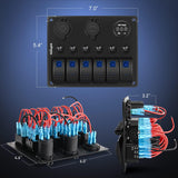 6 Gang Toggle Rocker Switch Panel with Digital Voltmeter and Cigarette Socket Double USB Power Charger Adapter Overload Protection