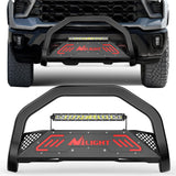 Bull Bar with Light fits 2019-2024 Chevy Silverado 1500(Excl. 19 LTD Classic) & GMC Sierra 1500(Excl. 19 LTD Classic) Front Bumper Grille Brush Push Guard with Skid Plate Licence Plate Hole