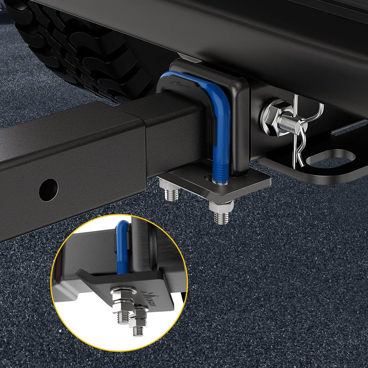 Trailer Hitch Tightener for 2 Inch Trailers Hitches Mount Anti Rattle Heavy Duty Steel with Rubber Cover Dark Blue U Bolt Matte Black Plate Electrophoresis Anti-Rust Triple Protective