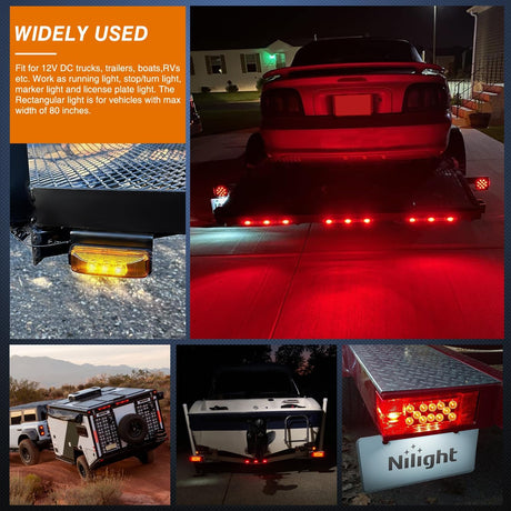 Nilight LED Trailer Light Kit 2 PCS Red Rectangular Stop Turn Tail License Lights 3.9 Inch Amber Side Marker Taillights 9 LEDs ID Bar For 12V RV Truck Marine Boat Snowmobile