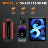 2000A Car Battery Jump Starter for Up to 8.0L Gas & 7.0L Diesel Engines 12V Portable Jump Start Booster Pack Jump Box with Jumper Cables DC Output and LED Light