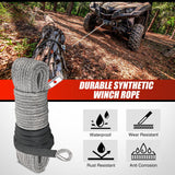 1/4 Inch x 50 Feet Synthetic Winch Line Cable Universal for ATV UTV 4x4 Off-Road Vehicle 9000 lbs Winch Line Ropes with Steel Hook Rubber Stopper Protective Sleeve Safety Strap, Grey