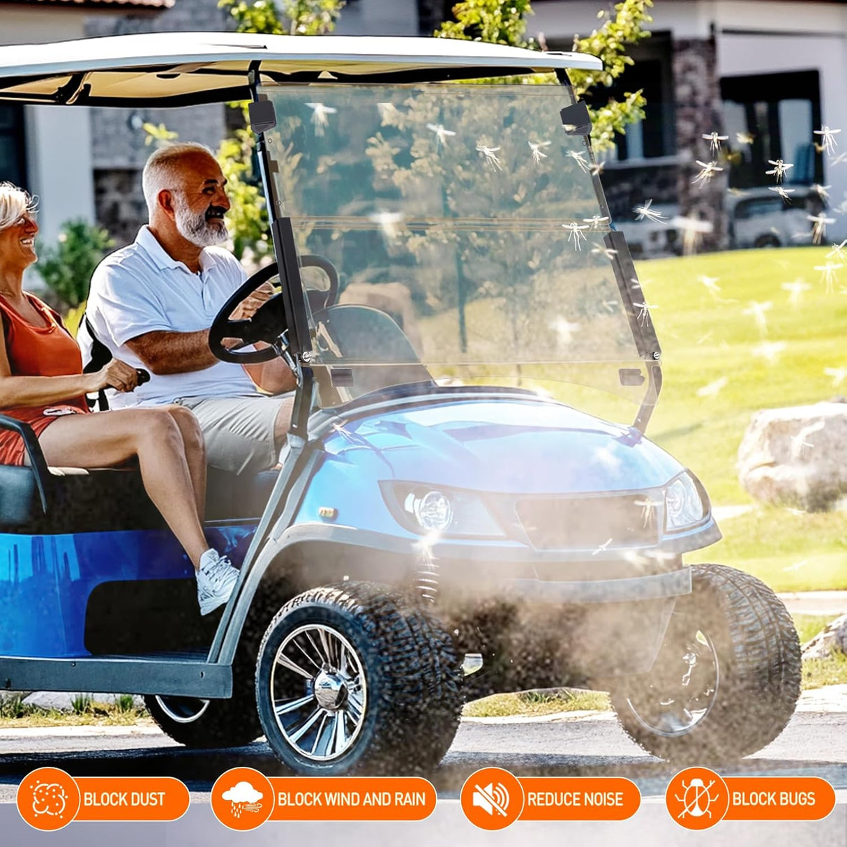 Golf Cart Windshield for Front Window Foldable Windproof UV Protection Compatible with Club Car Precedent Gas or Electric 2004-Up, Scratch and Impact Resistant, Tinted Acrylic