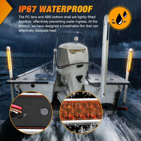 LED Tail Light 2PCS 17 Inch 40LED Amber Running Tail Turn Signals Lights w/Chrome Bezel Waterproof Surface Mount for 12V Towing Trailer Truck RV Camper Boat