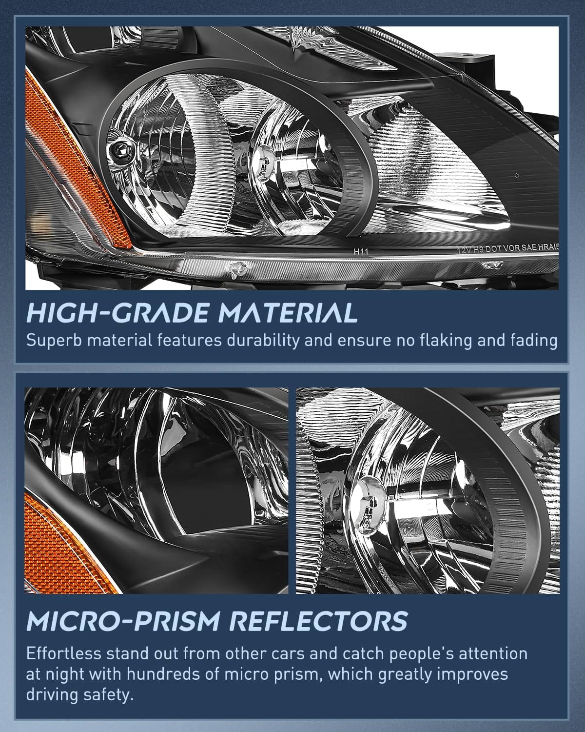 2010-2012 Nissan Altima 4Door Sedan Headlight Assembly Black Housing Amber Reflector Upgraded Clear Lens Nilight