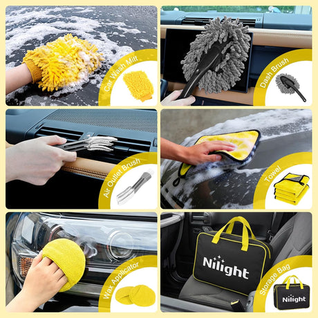 Automotive Tools 27PCS Car Detailing Kit Auto Cleaning Tools Wash Set with Storage Carry Bag Home Use for Interior Exterior Deep Clean Polish Car Care Windshield Dashboard Seat Air Vents Wheels Tires, Yellow