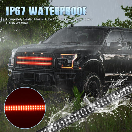 2PCS 24 inch Truck Grille Strobe Lights Strip 384 LED Emergency Light Red Flexible Side Flashing Warning Caution Safety Waterproof Lighting Kit for Trucks Tow Plow Construction Vehicles