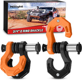 2 Pack 3/4 Inch D-Ring Separate Shackle with 7/8 Inch Lock Pin 45,000 lbs Break Strength, Off Road Recovery Shackle with Isolators Washers for Use with Tow Strap, Winch, Truck Vehicle (Black&Orange)