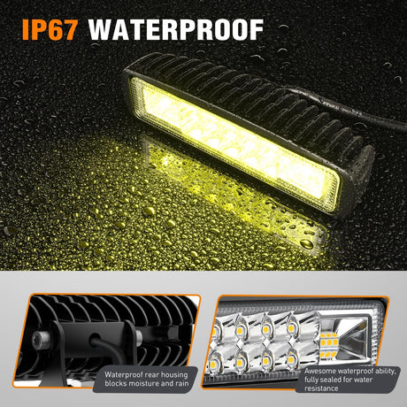 6 Inch Yellow LED Light Pods 2 PCS 60W Flood Spot Combo Beam Off Road Work Driving Fog Lighting for 12V 24V ATV UTV Pickup Truck Tractor Boat