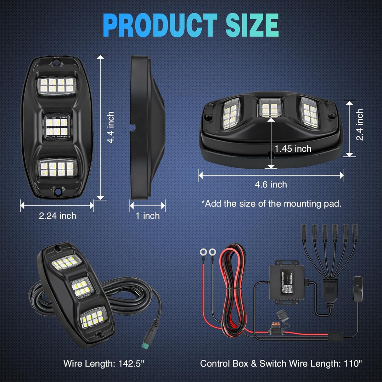 RGBW LED Rock Lights Kit, 6 Pods 22LED Wide Angle Remote & Bluetooth App Dual Control with Music Modes Multicolor Underglow Neon Wheel Well Light Fit for ATV UTV SUV Offroad Truck RZR Boat