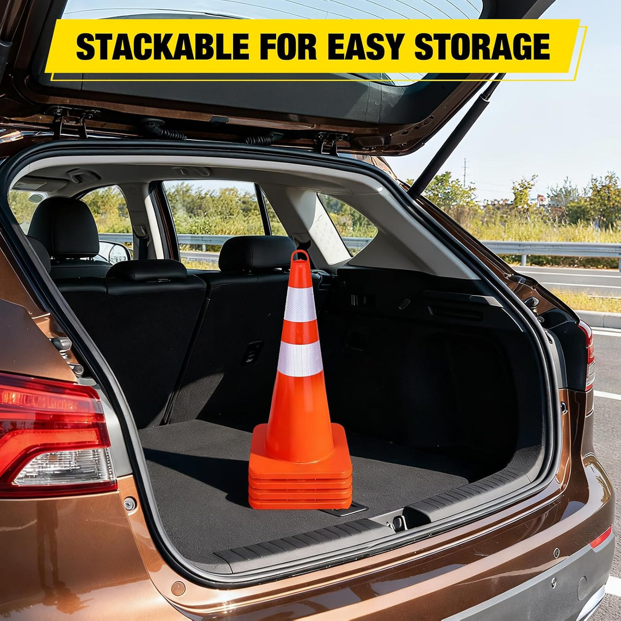 28 inch Traffic Safety Cones, 4  Pack Durable PVC Orange Cones with Reflective Collars for Road Safety, Parking, Construction Work, Sports Training