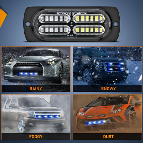 4PCS LED Strobe lights 12V 24V Sync Feature Blue White 24LED Emergency Hazard Warning Lights with Controller Hard Wire or Cigarette Lighter Plug for Car Truck RVs Campers