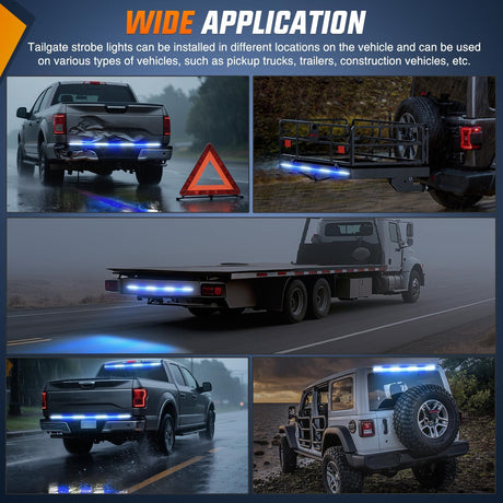 60 Inch Truck Tailgate Strobe Light Strip Tail Emergency Bar Rear Window Warning Lamp Ultra-Bright Double Row 360 LED for Pickup Trailers Construction Vehicles Car SUV, Blue White