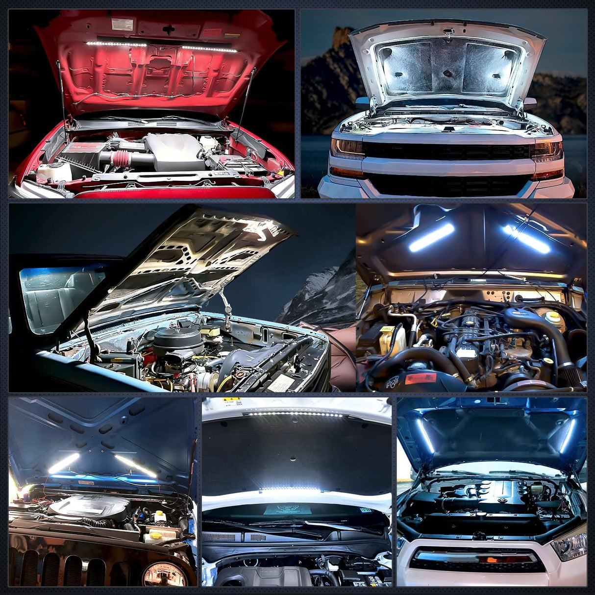 2pcs Under Hood Light Strip 42LED Waterproof Underhood Work Light with On/Off Switch Blade Fuse Engine Bay Repair Light White 12V for Car Truck SUV