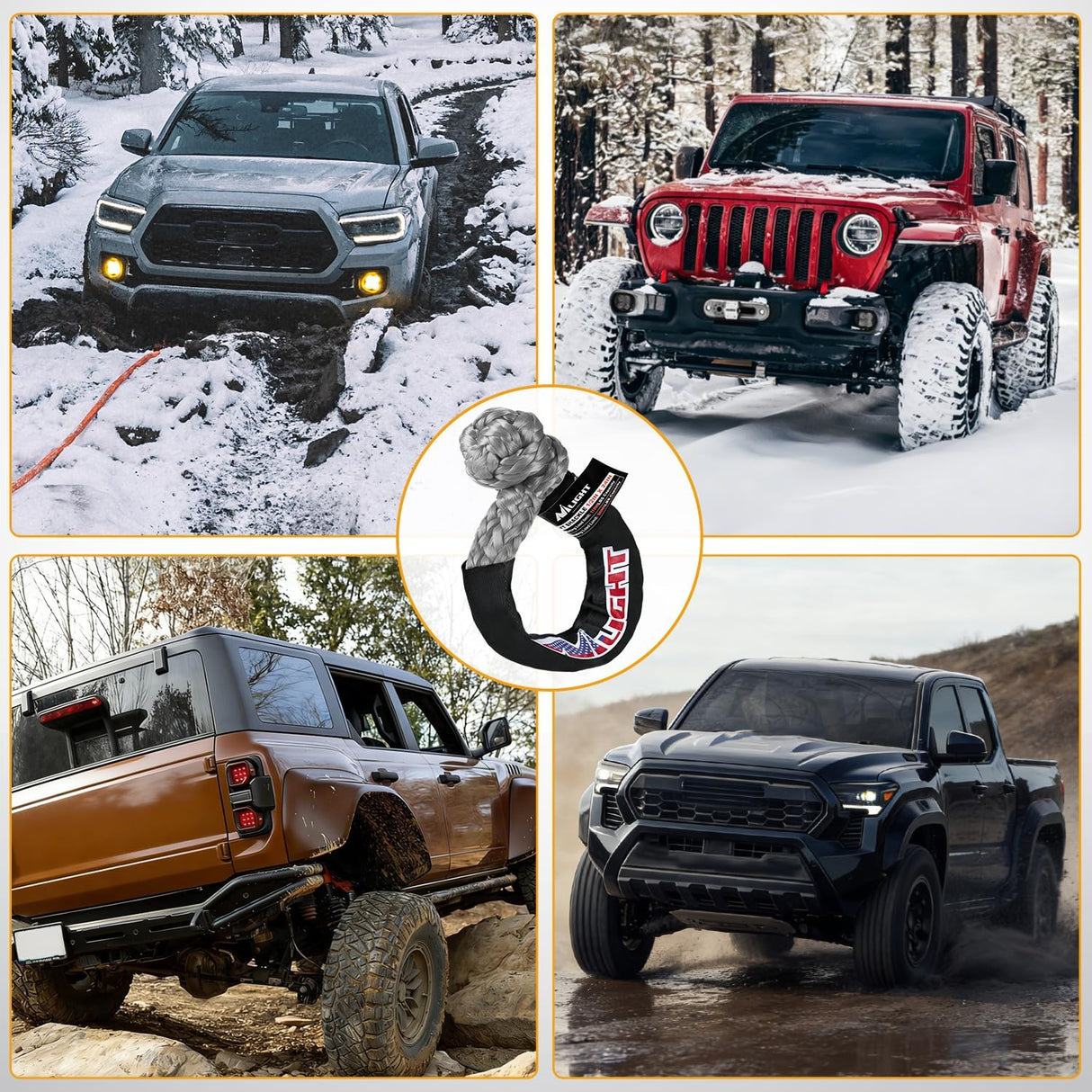 2PCS Synthetic Soft Shackles 1/2 Inch x 24 Inch 56,000 LBS Breaking Strength with Extra Sleeves Heavy Duty Recovery Rope for Sailing SUV Off-Road Towing ATV UTV Trucks 4x4 (Gray)
