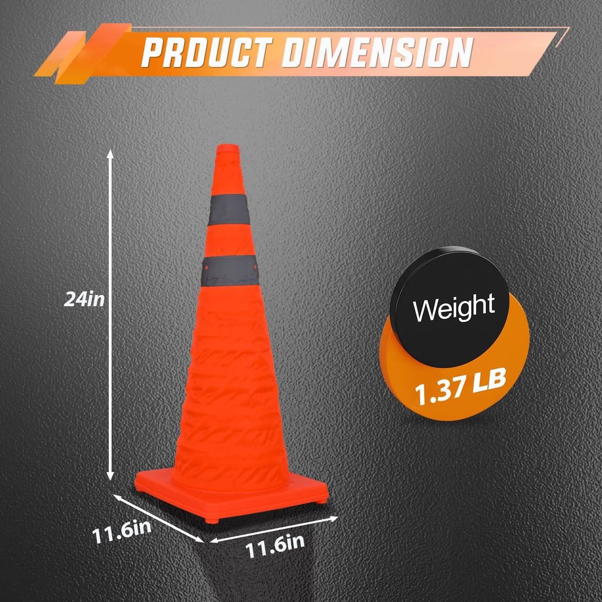 24 Inch Collapsible Traffic Safety Cones 2 Pack - Bright Orange Parking Cones with Reflective Collars for Roadside Emergency, Parking, Driving Practice