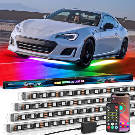 4Pcs Aluminum Underglow Neon Accent Strip Lights 396 LEDs Dream Color Door Assist Multi Mode Sound Active Function Music Modes with APP Remote Control Underbody Light Strips for Car Truck RV